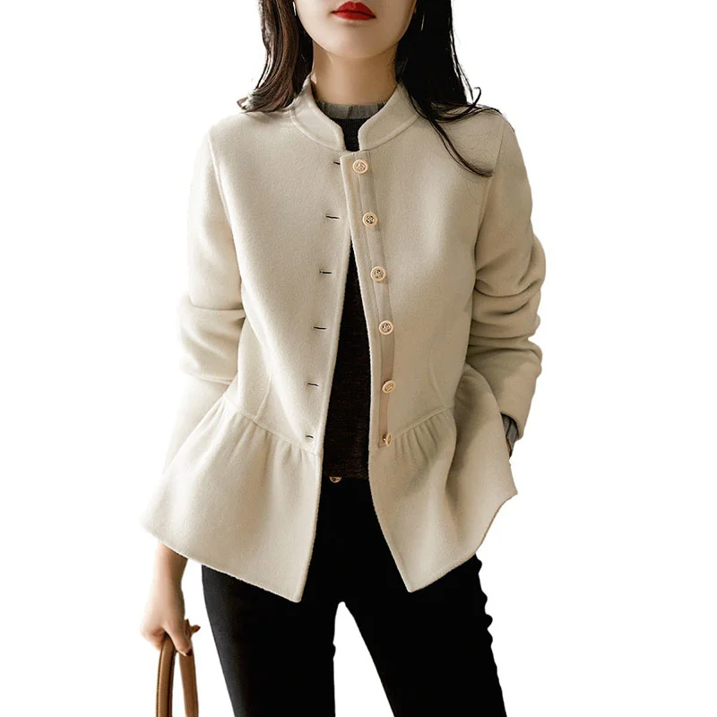 

Women's Autumn Winter Fleece Jacket Long Sleeve Slim Outerwear New Single-breasted Wool Fashion Coat Loose Parker Short Leisure