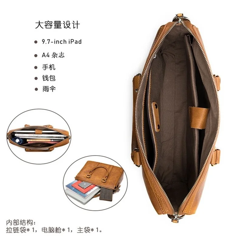 New Men's Genuine Leather Briefcase Male Leather Business Handbag Casual Large Shoulder Laptop Bag Women Designer Messenger Bags