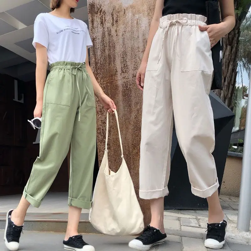 Women Summer Pants 2023 New High Waist Wide Leg Retro Cropped Trousers Casual Loose Baggy Pants for Women Bottoms