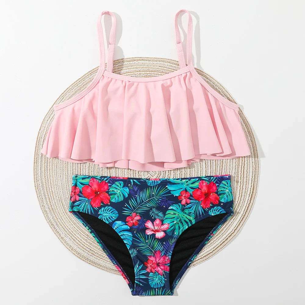Купальник-бикини для девочек с тропическим цветочным принтом детский купальник