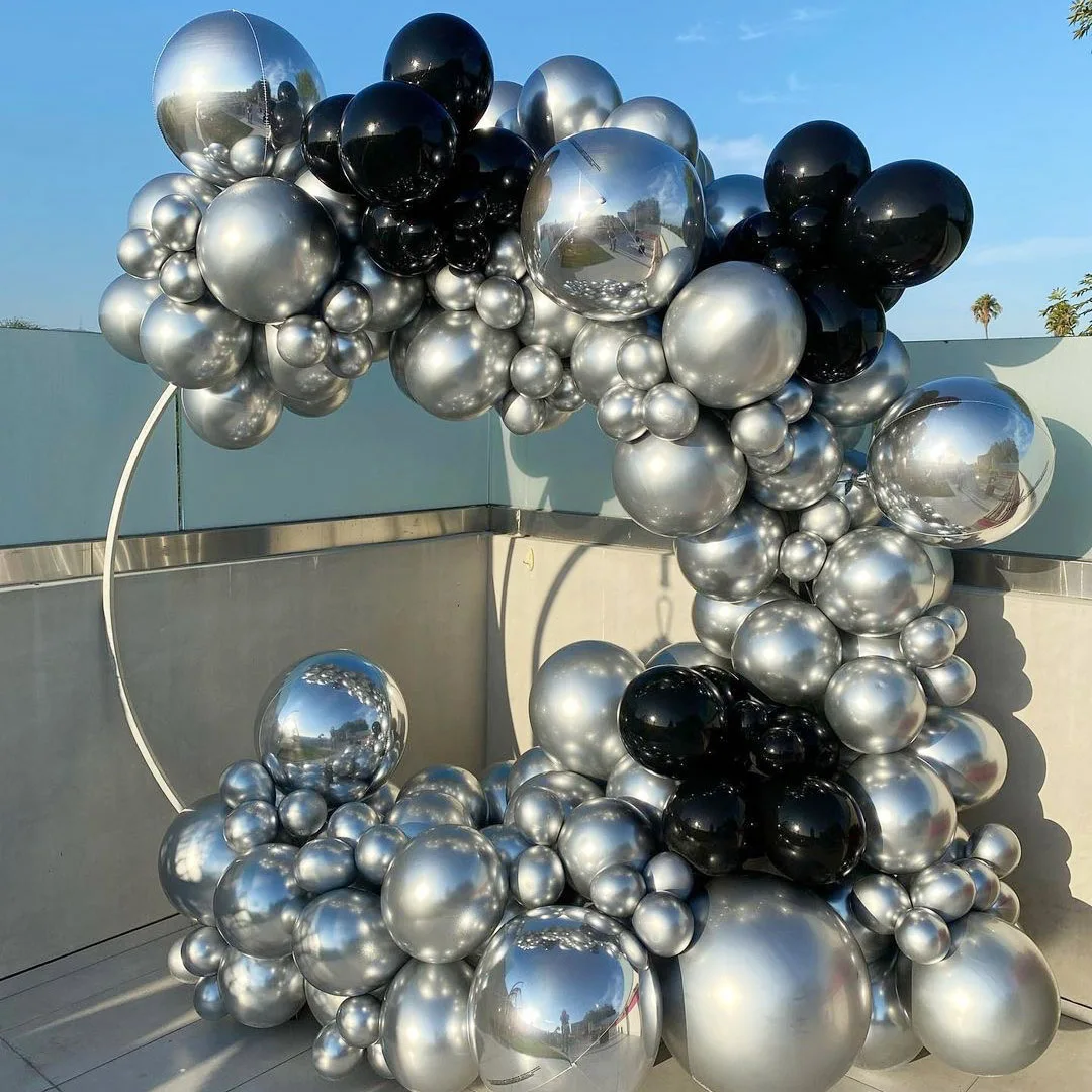 

DIY Metal Silver Balloon Garland Kit Globos Black Latex Balloon Wedding Children Birthday Party Supplies Decoration Baby Shower