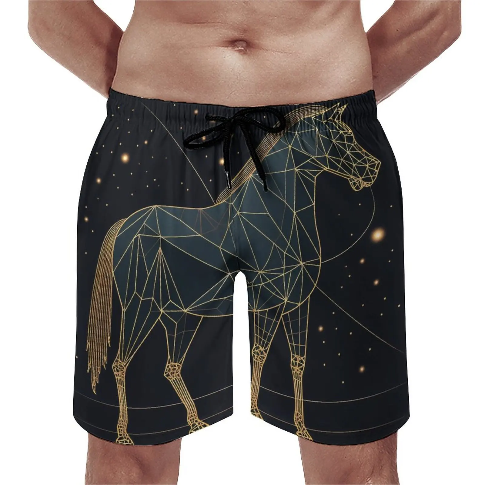 

Horse Board Shorts Summer Astro Geometry Minimalist Art Vintage Beach Short Pants Sports Surf Fast Dry Custom Swimming Trunks