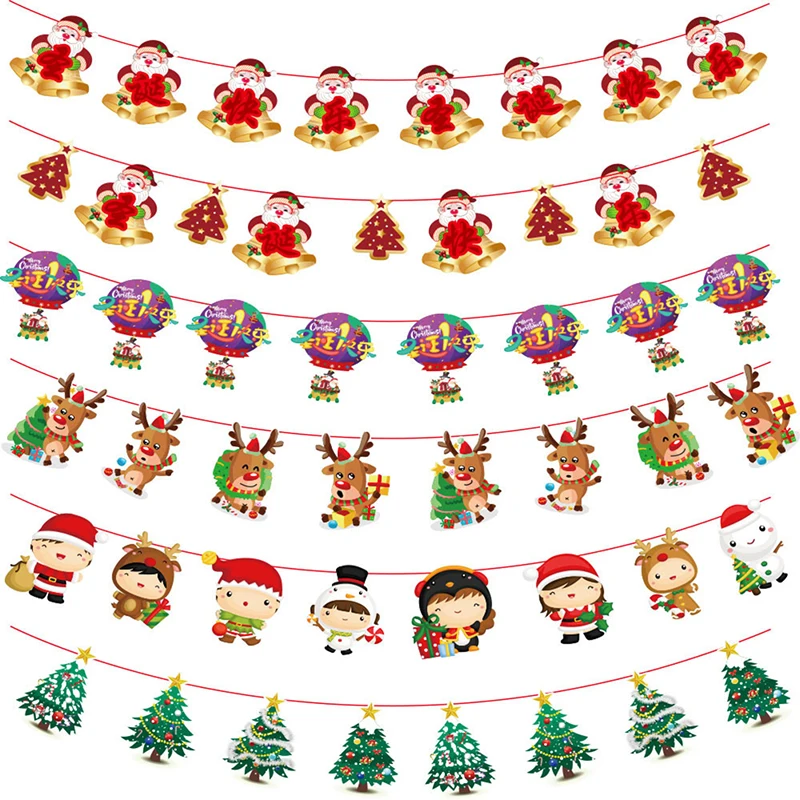 

Merry Christmas Party Banner Hanging Ornaments Santa Claus Elk Xmas Tree Paper Flag Banner Decor