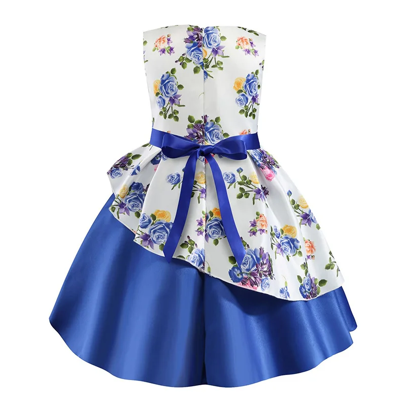 

Плиссированное Платье-пачка для девочек с пышными рукавами и цветным рисунком, детское платье, наряды для девочек на свадьбу, день рождения, Вечернее бальное платье