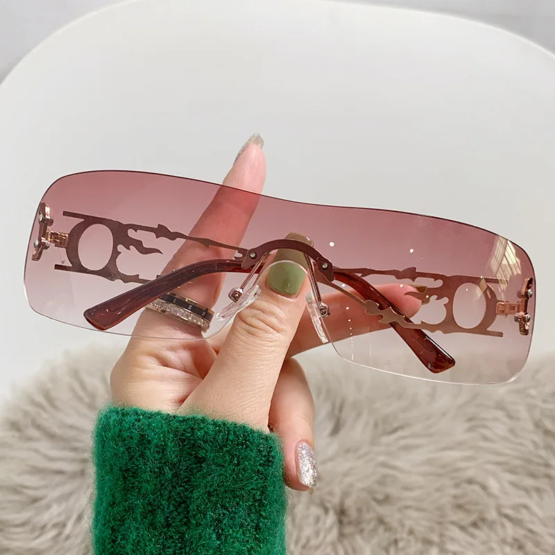 

Y2k Rimless Square Sunglasses Women For Men Fashion Vintage Trend Sun Glasses Luxury Brand Designer Punk Rivet Ladies Shades