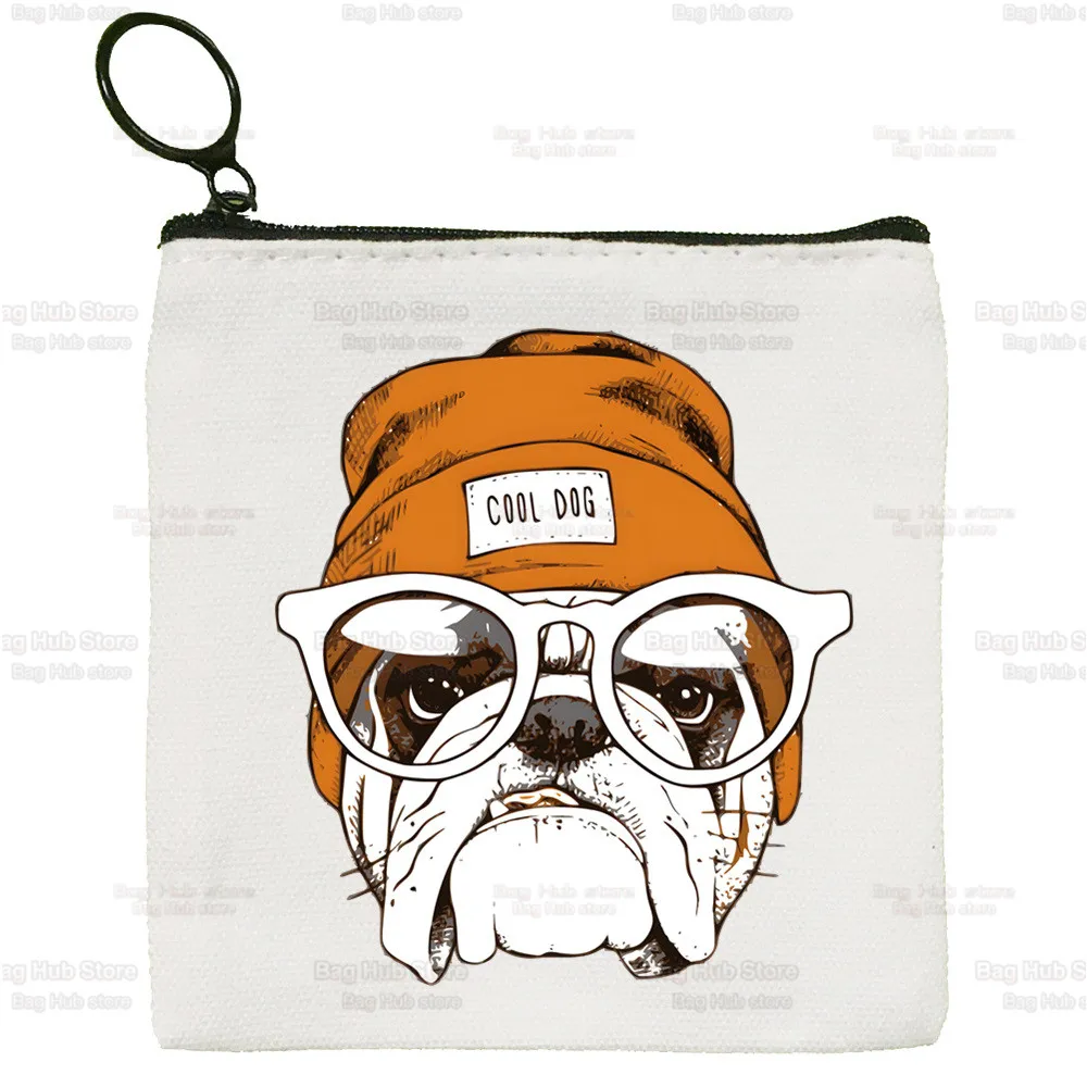 Dog Pet Pug Life Pug Anatomy Canvas Coin Purse Custom Illustration Key Case Simple Small Cloth Bag New Creative