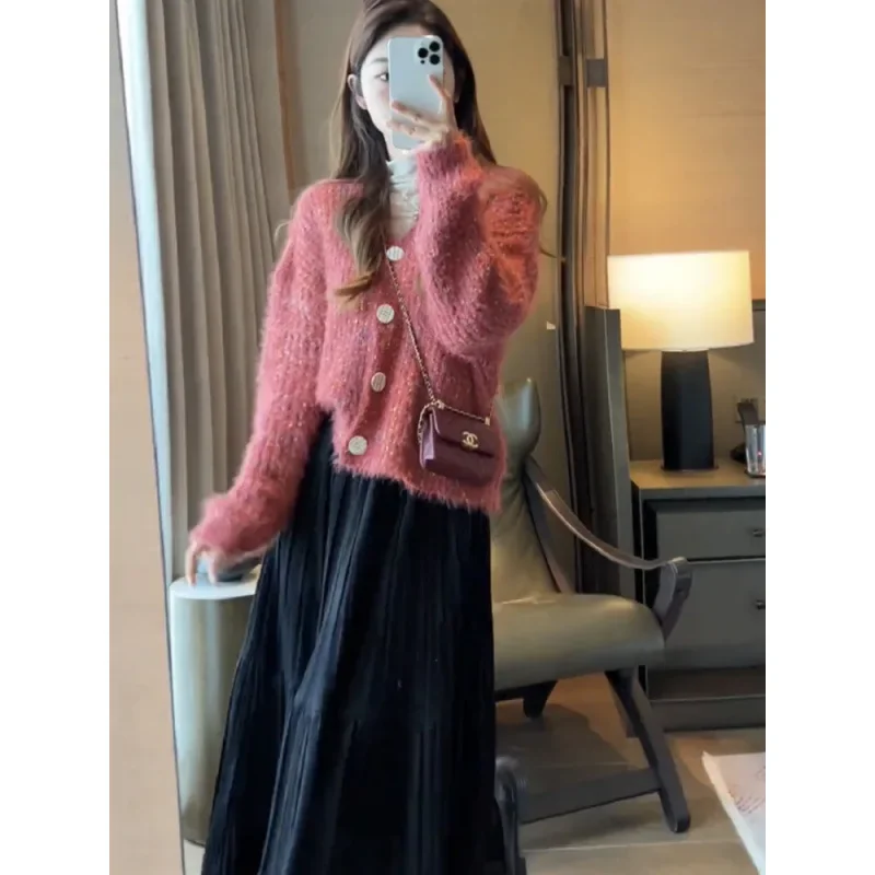 Утепленный вязаный кардиган с юбкой Blue Sea Yino женский комплект весны 2024 стильное