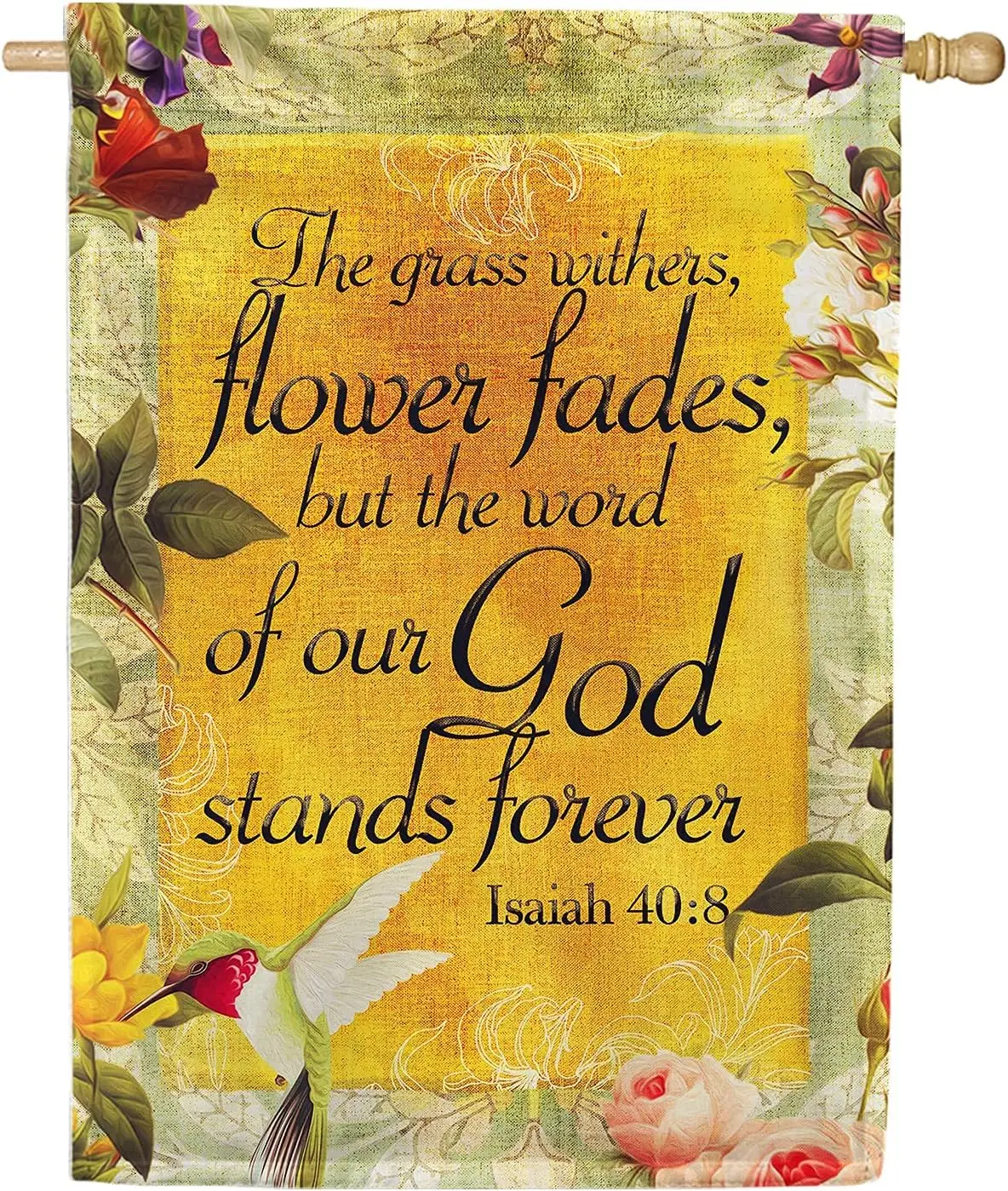 Флаг дома из библейского стиха Америка навсегда — 28 x 40 дюймов Исая 40:8 Подставки