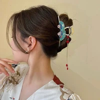big ethnic chinese traditional hair claws clips for women fan tassel grasp pearl hair pins girls headwear fashion accessories