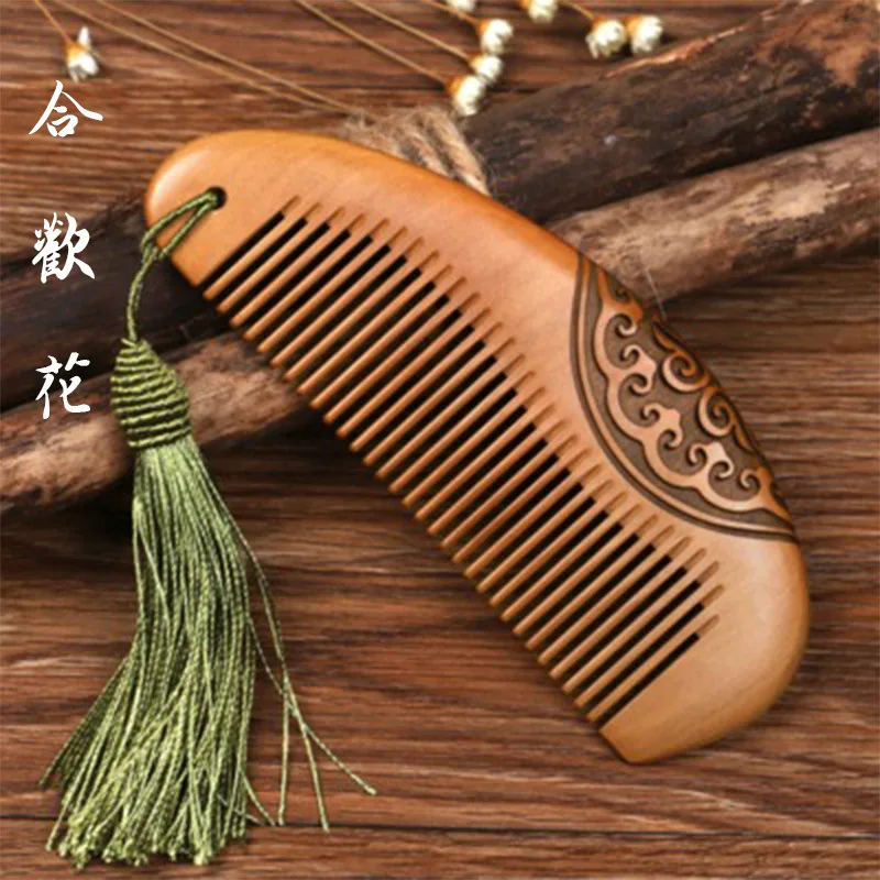 

Thickened Boutique Old Peach Wood Comb Carved Comb Electrostatic Hair Loss Hairdressing Comb Double-sided Comb Wooden Comb