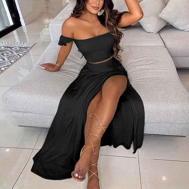 

Белое черное платье, летние пикантные длинные платья с высокой талией и разрезом для женщин, повседневное облегающее женское платье без бре...