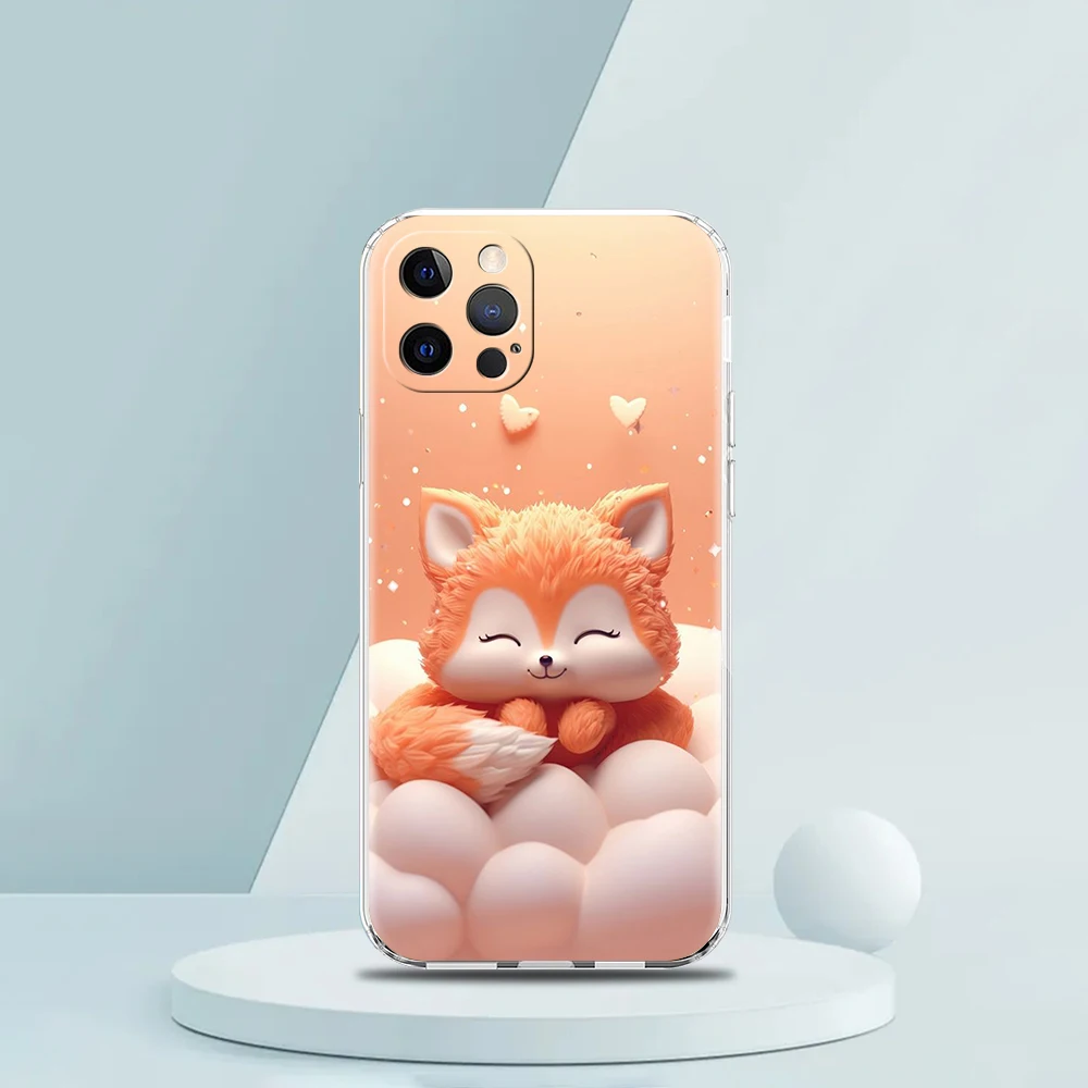 Фото Мягкий прозрачный чехол из ТПУ для iPhone 16, 15, 14, 13, 12, 11 Pro Max 16E 8 7 Plus XS Max, противоударный корпус, милая животное, лиса №3