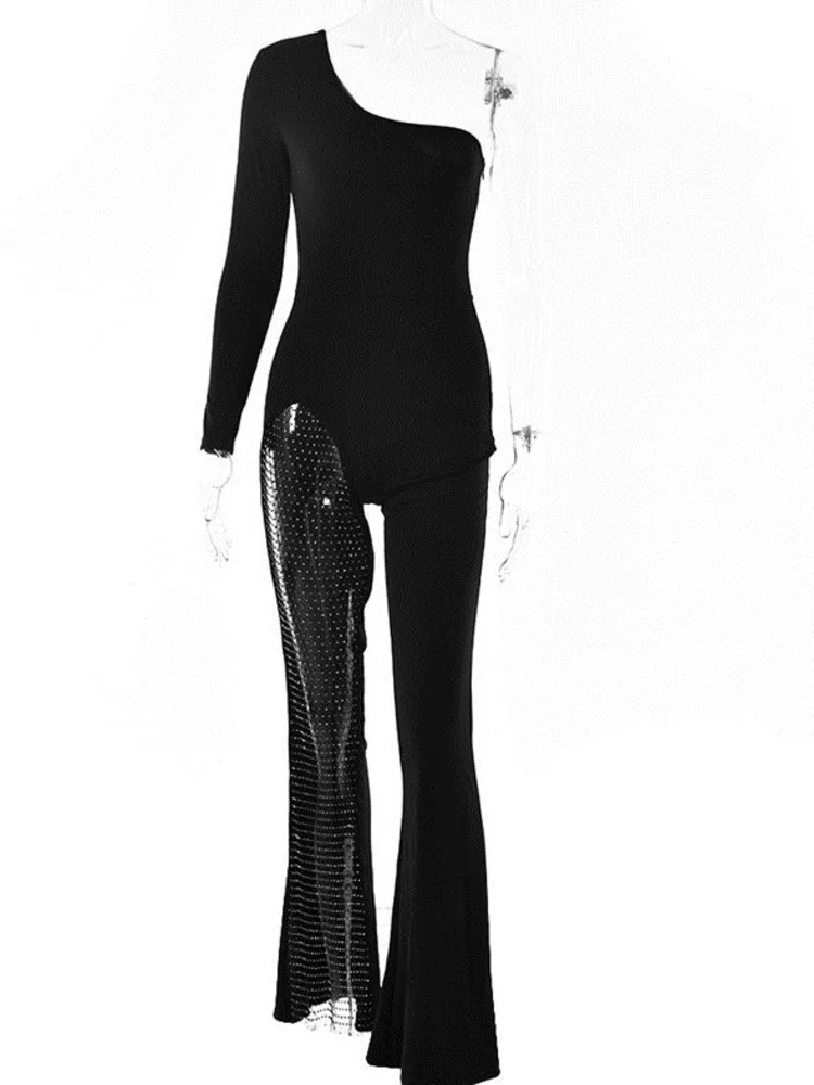 Articat В лоскутном стиле с украшением в виде кристаллов Bodycon Комбинезоны для женщин