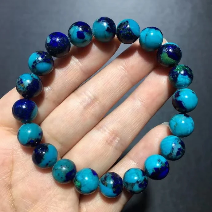 

Natural Blue Malachite Gemstone Azurite Bracelet 9.6mm Stretch Round Beads Chrysocolla Rare Women Men Jewelry AAAAAA