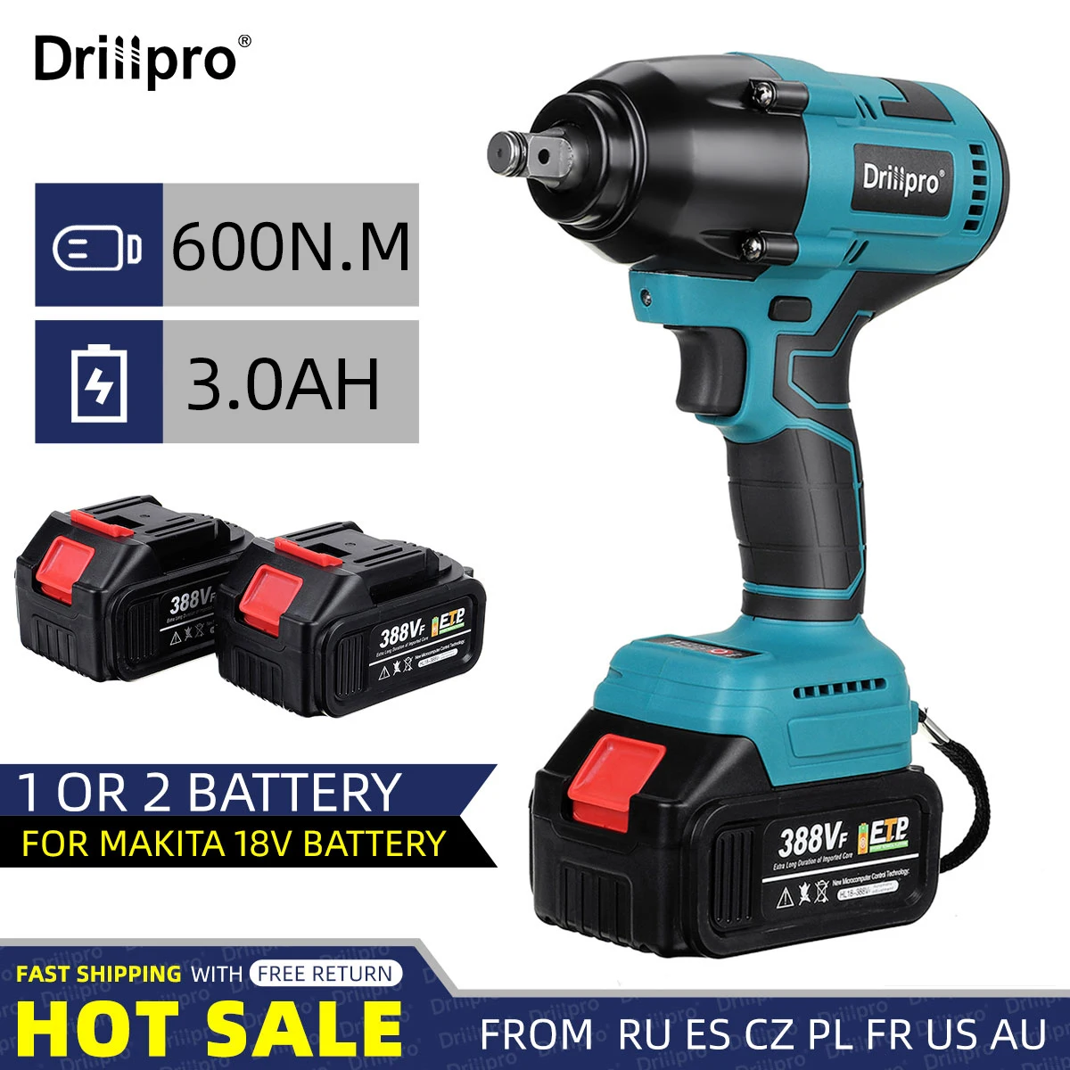 

Drillpro Torque 600N.M Brushless Cordless Electric Impact Wrench 1/2 inch Wrench Car Truck Repair Tool for Makita 18V Battery