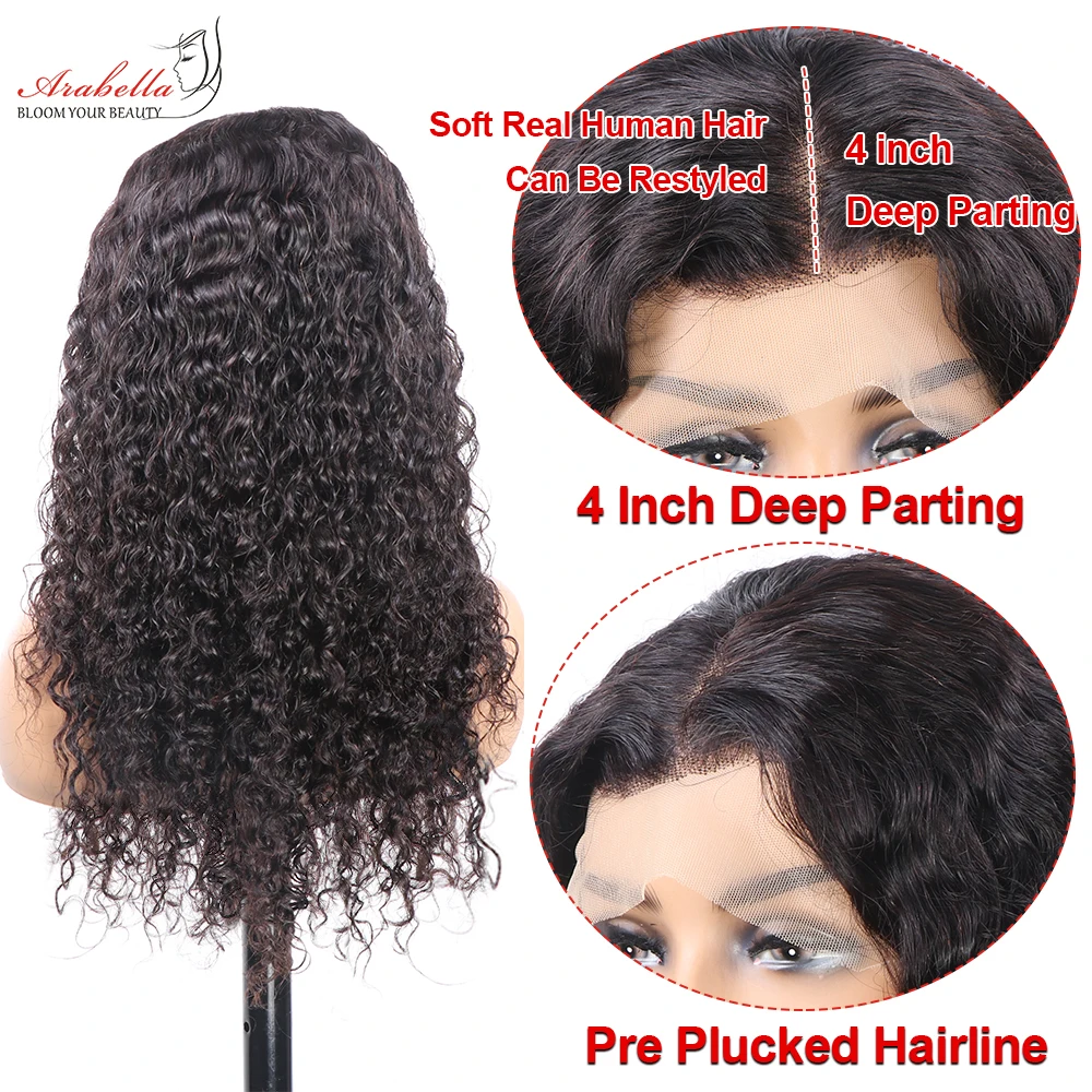13x4 Water Wave Lace Front Wig Transparent Lace Wig For Black Women Pre Plucked Bleached Knots Arabella Remy Hair Glueless Wig