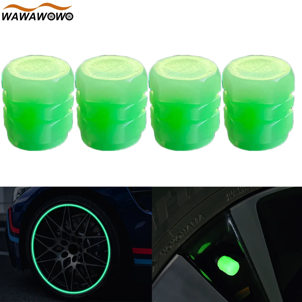 

4Pcs Automobile Tire Cap ABS Valve Automobile Valve Luminous Single Motorcycle Fluorescent Valve Cap