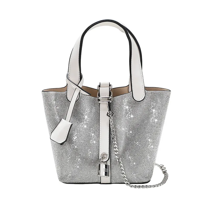 Rhinestone Chain Bucket Bag 2023 New High-end Fashion Flash Diamond Shoulder Messenger Bags Women Purse And Handbags Sac A Main