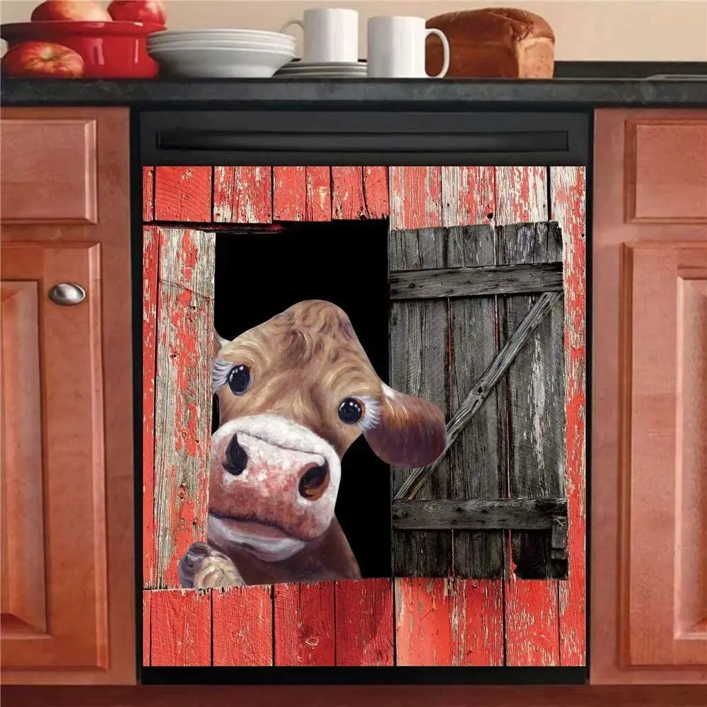 

Cow Dishwasher Covers for The Front Red Door Dishwasher Decals Farm Cow Dish Washer Sticker Animal Vinyl Decals 23" W X 26" H