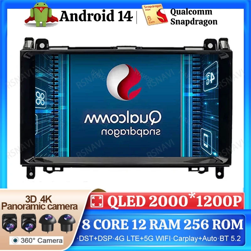 Автомобильный радиоприемник Android 14 для Mercedes Benz B200 B Class W169 W245 Viano Vito W639 Sprinter W906 5G WIFI
