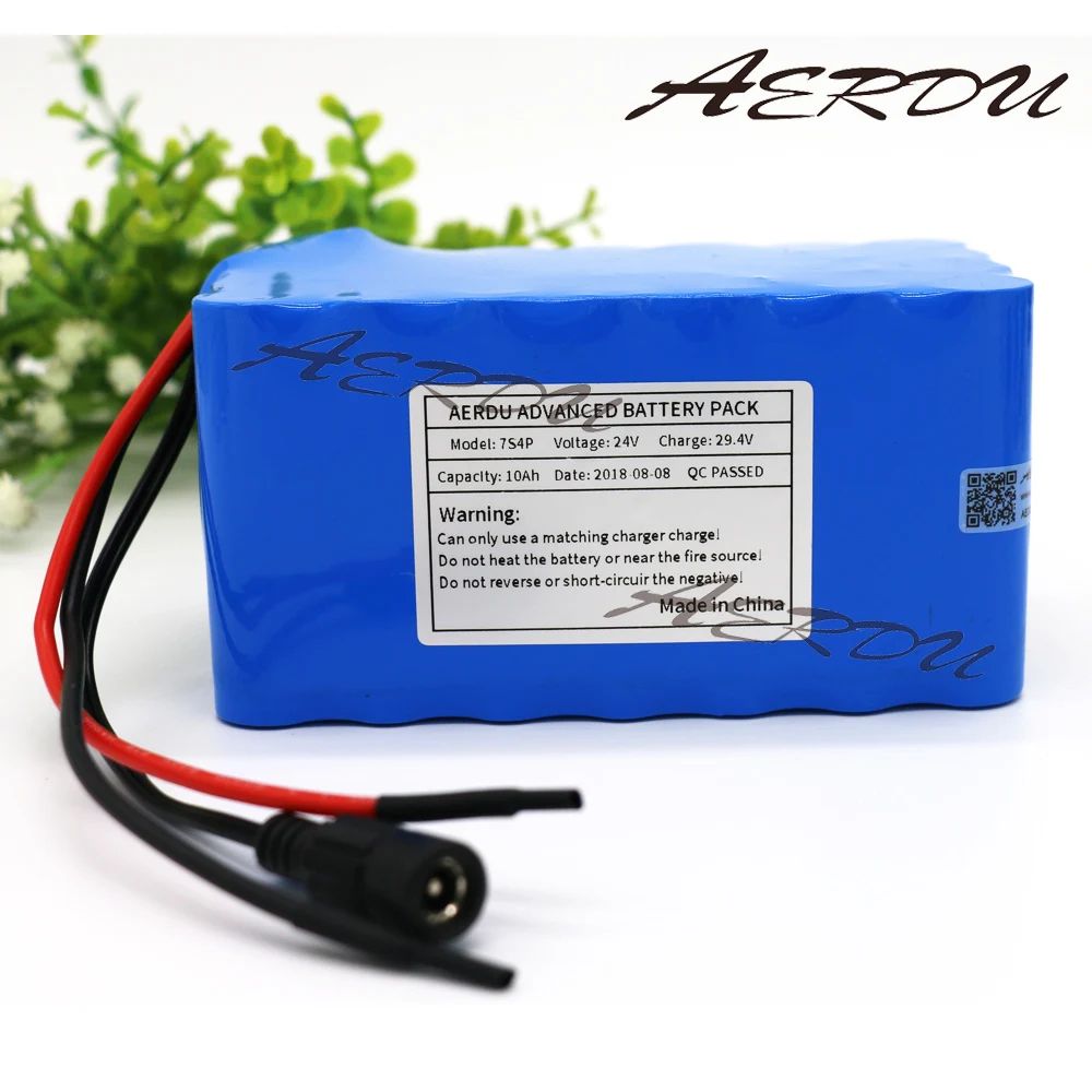 AERDU 7S4P 24V 25.9V 29.4V 10Ah 18650 lithium battery pack electric bicycle light weight ebike Li-ion batteries built in 20A BMS