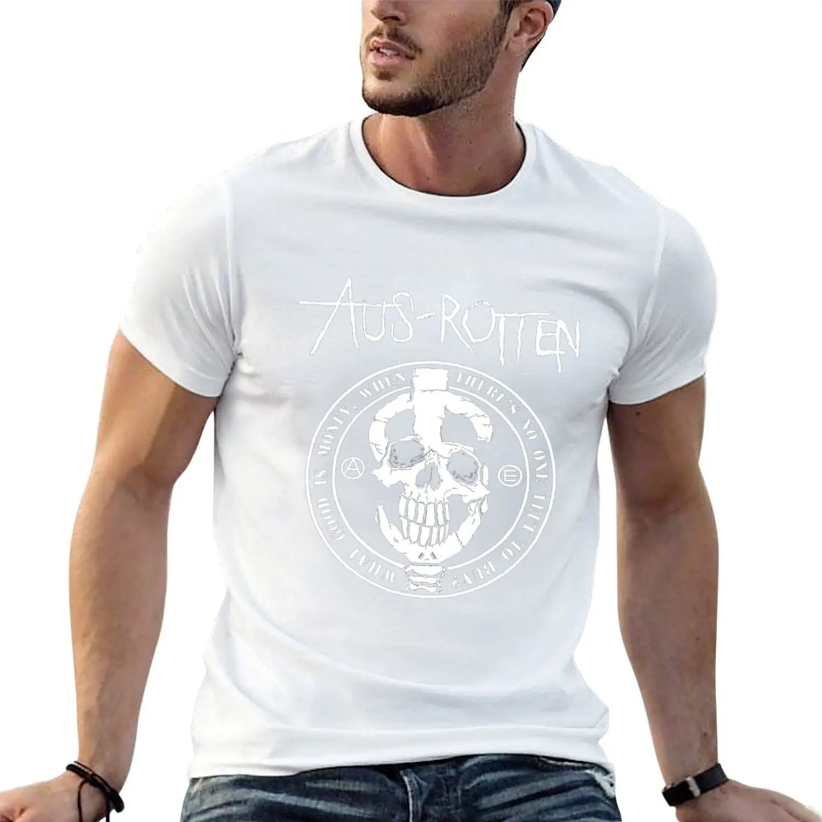 Фото Футболки AUS-Rotten-Unisex: мужские футболки с принтом, черные хлопковые футболки, однотонные мужские футболки, набор хлопковых футболок, комплект футболок. №1