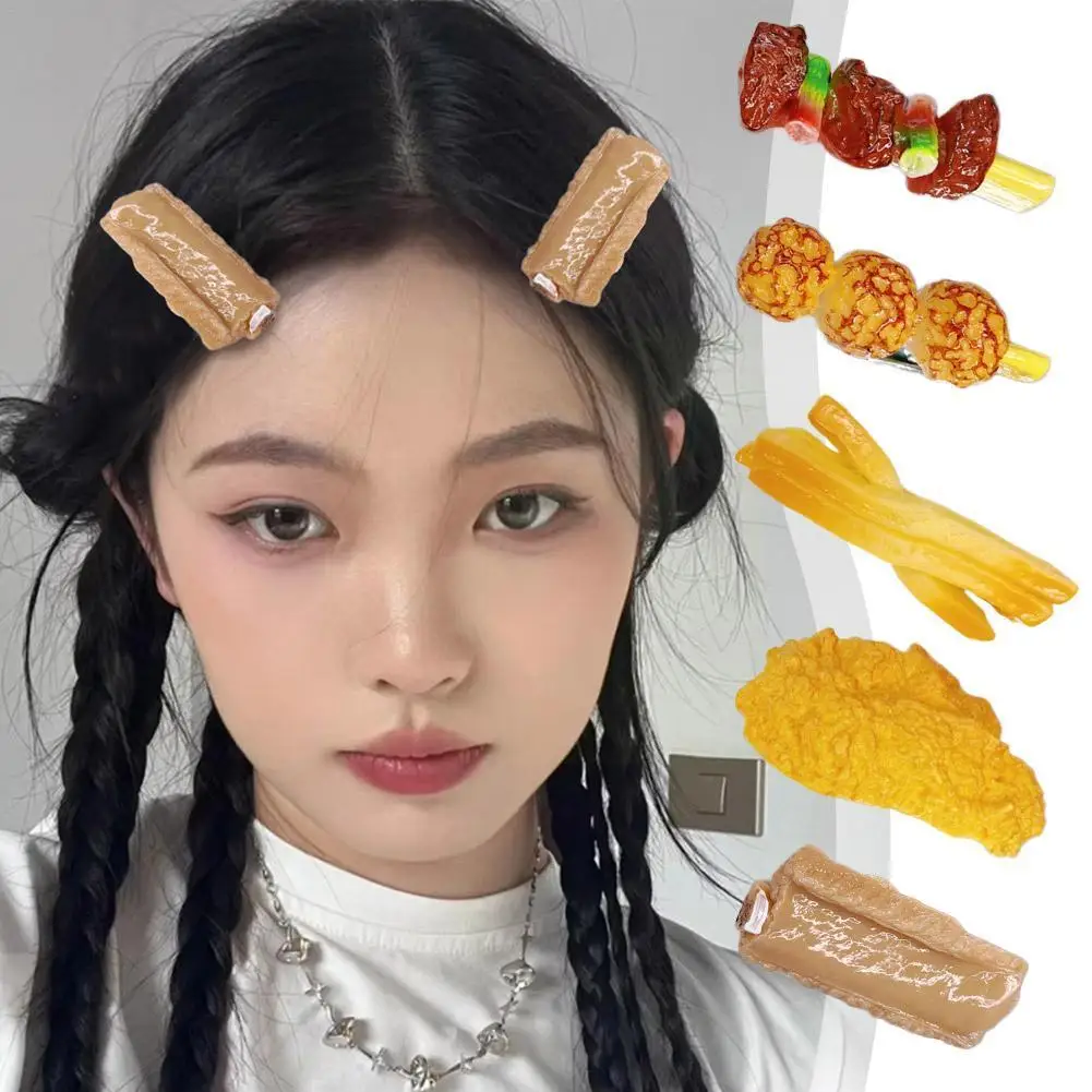 

Hair Dress Food Simulated Accessories Cartoon Hairpin Hair Fries Clips Barbecue Food Nugget Fried Cicken Hair French Access P6A3