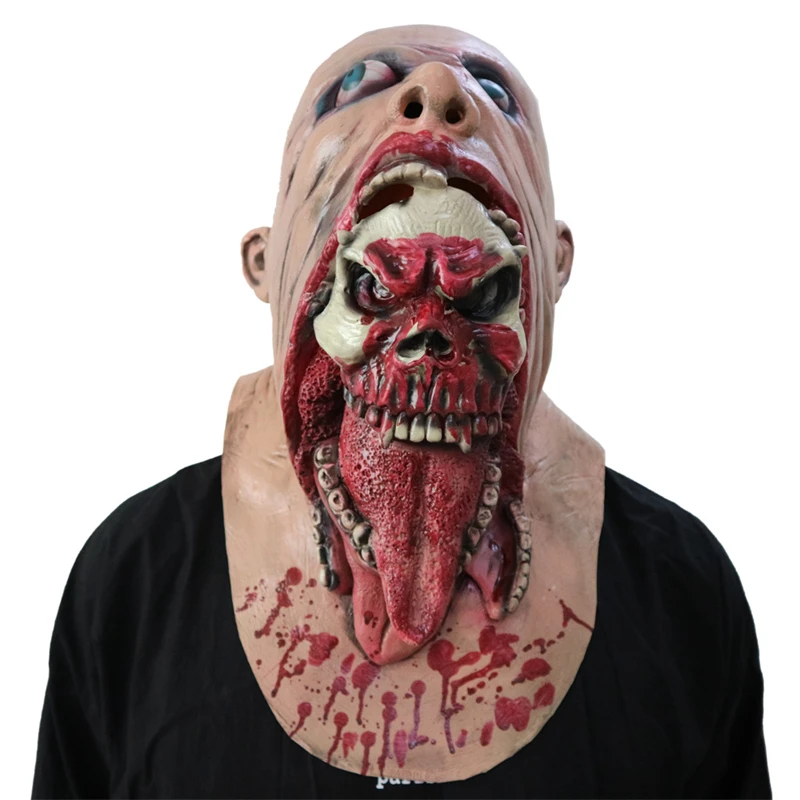 

Хэллоуин ужасная латексная маска Страшные зомби Cannibal маски кровавый большой рот головной убор искусственная кожа реквизит