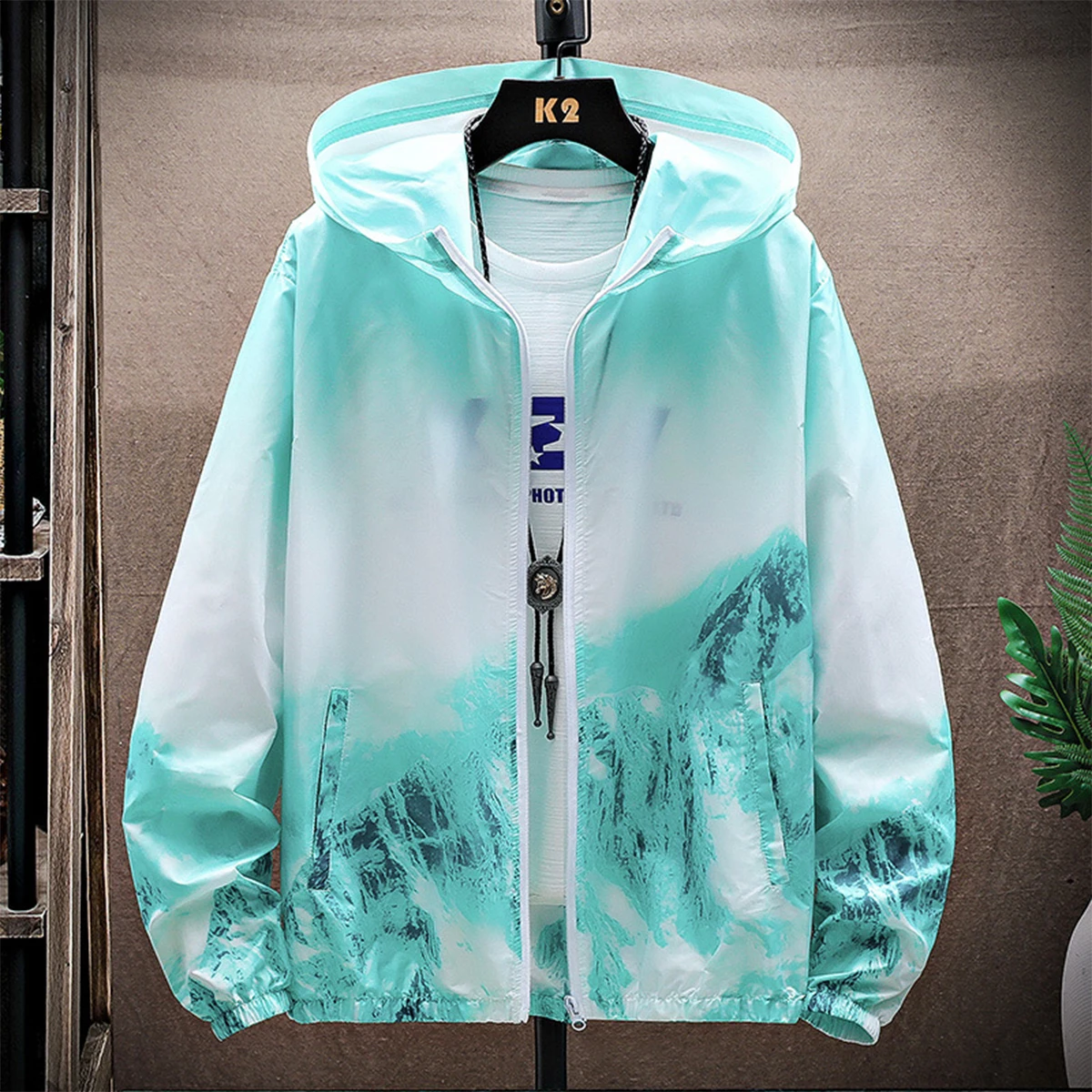 

2022 Gradient Color T-shirt Anti-UV Loose Hooded Sunscreen Clothes Men's Quick Dry Print Outdoor Casual Sun Protection Skin Coat
