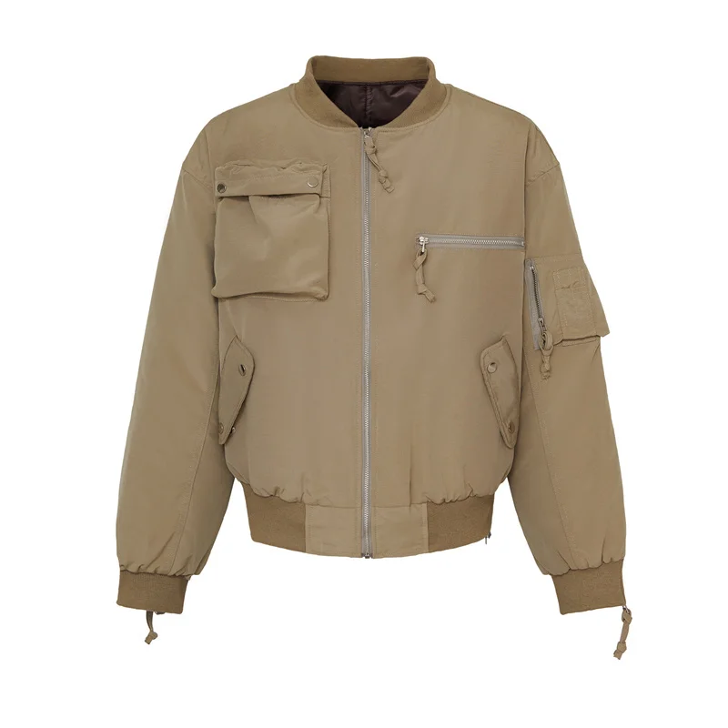 

2022fw Vintage Jacket Men Women High Quality Zip Pocket Cotton Baseball Jacket Pilot Jacket Coats Solid Color Top