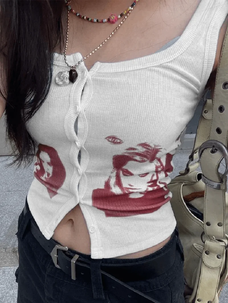 Летний корейский нишевой индивидуальный дизайн Y2K с острым портретом девушки Топ