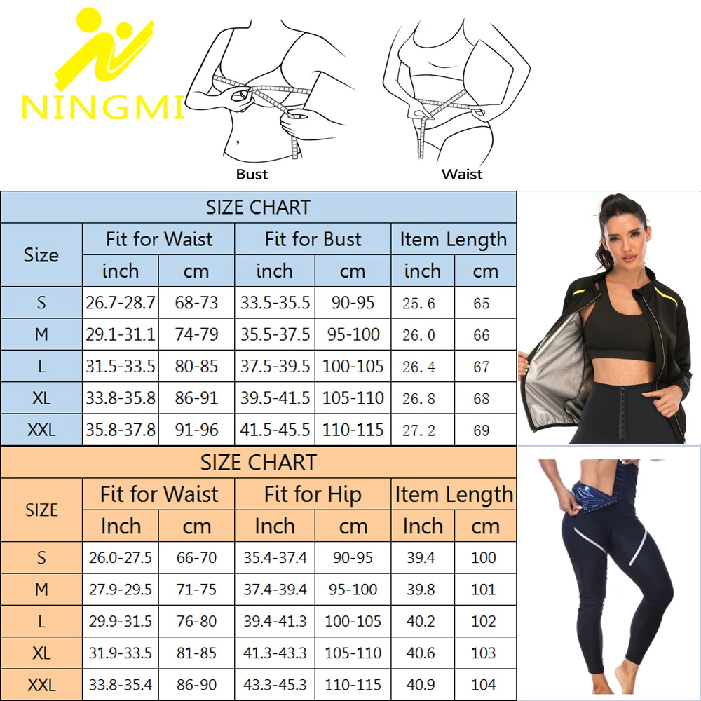 NINGMI 2 Piece Sets Body Shaper Slimming Shirt and Sauna Pant Hot Sweat Workout Weight Loss Shapewear Women Waist Trainer Suits