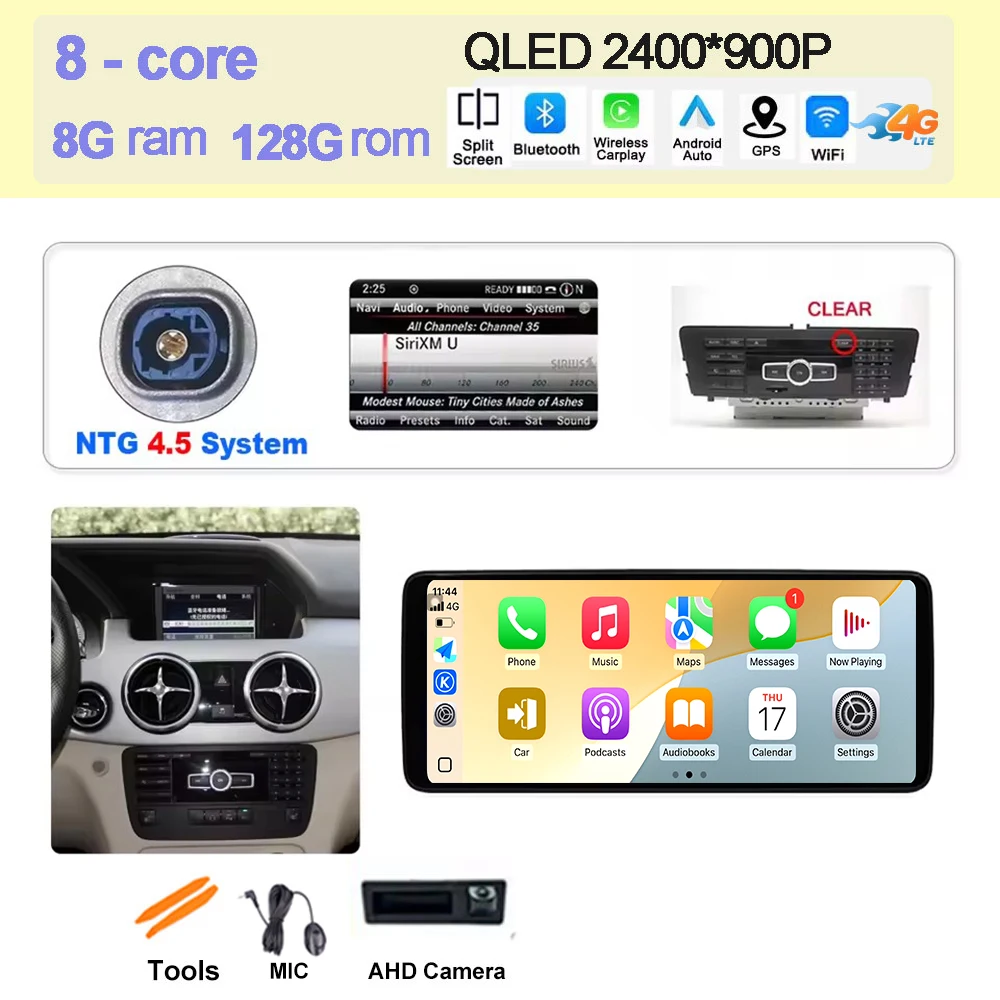 

Беспроводной Carplay для Mercedes Benz GLK X204 2013-2015 Android 15 Автомобильный радиоприемник Мультимедийное видео 4G + Wi-Fi GPS-навигация Авто инструменты