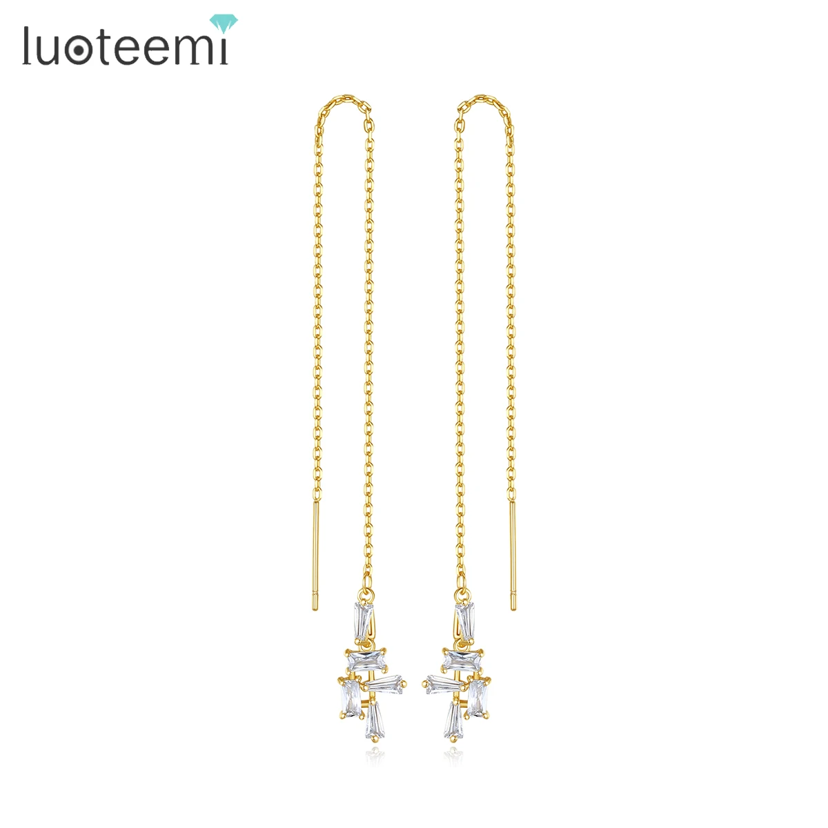 

LUOTEEMI Long Tassel Drop Earrings for Women Long Ear Line Dangle Clear CZ Fashion Jewelry for Women Dating Wearing Accessories