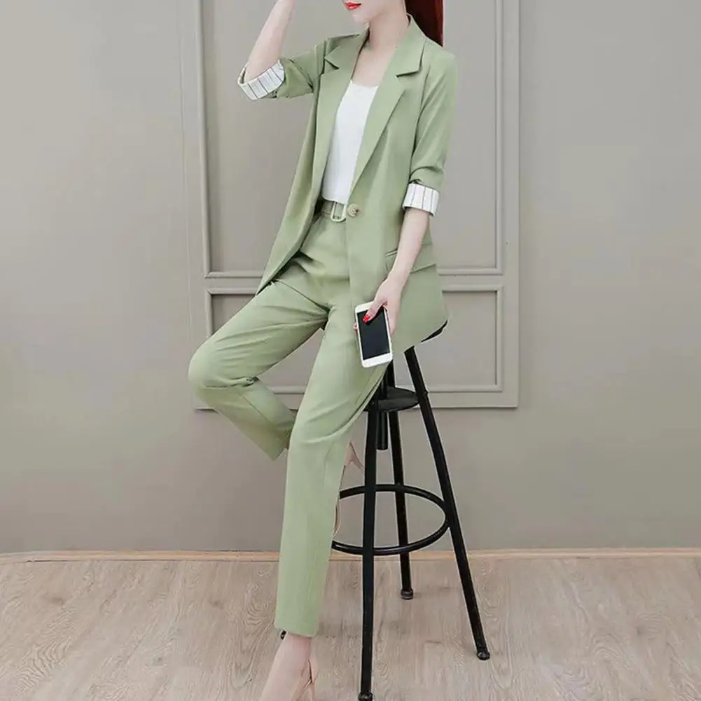 Elegant Anti-wrinkle Straight Notch Collar Women Business Outfit Single-button Women Business Outfit Women Garment