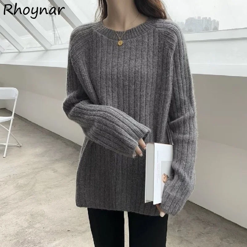 

Various Colors Women Long Sleeve Solid All-match Vintage Casual Sweaters Stylish Aesthetic Females Autumn Side Slit Tender Chic