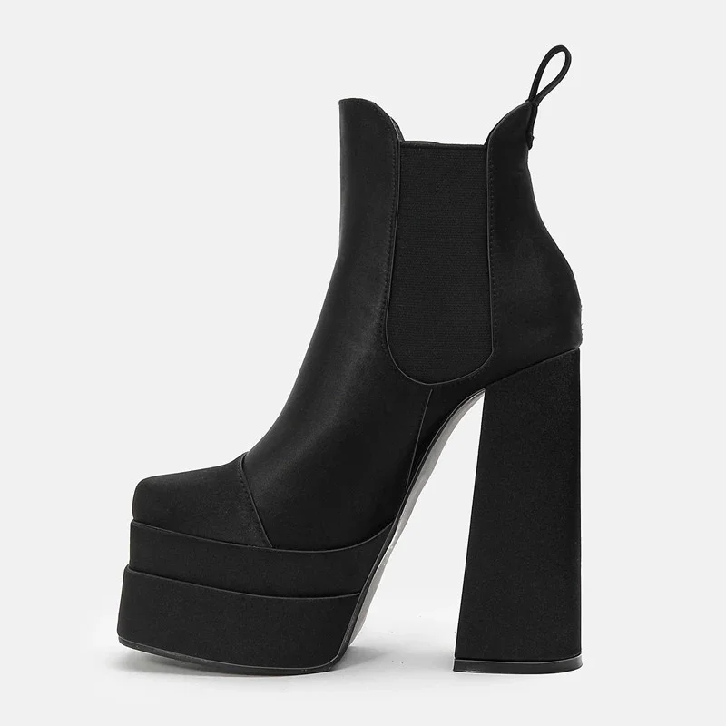 

Spring Autumn Satin Sexy Women Ankle Boots Platform Shoes Square Heel Party High Heels Shoes Plus Size 43 Designer Ladies Boots