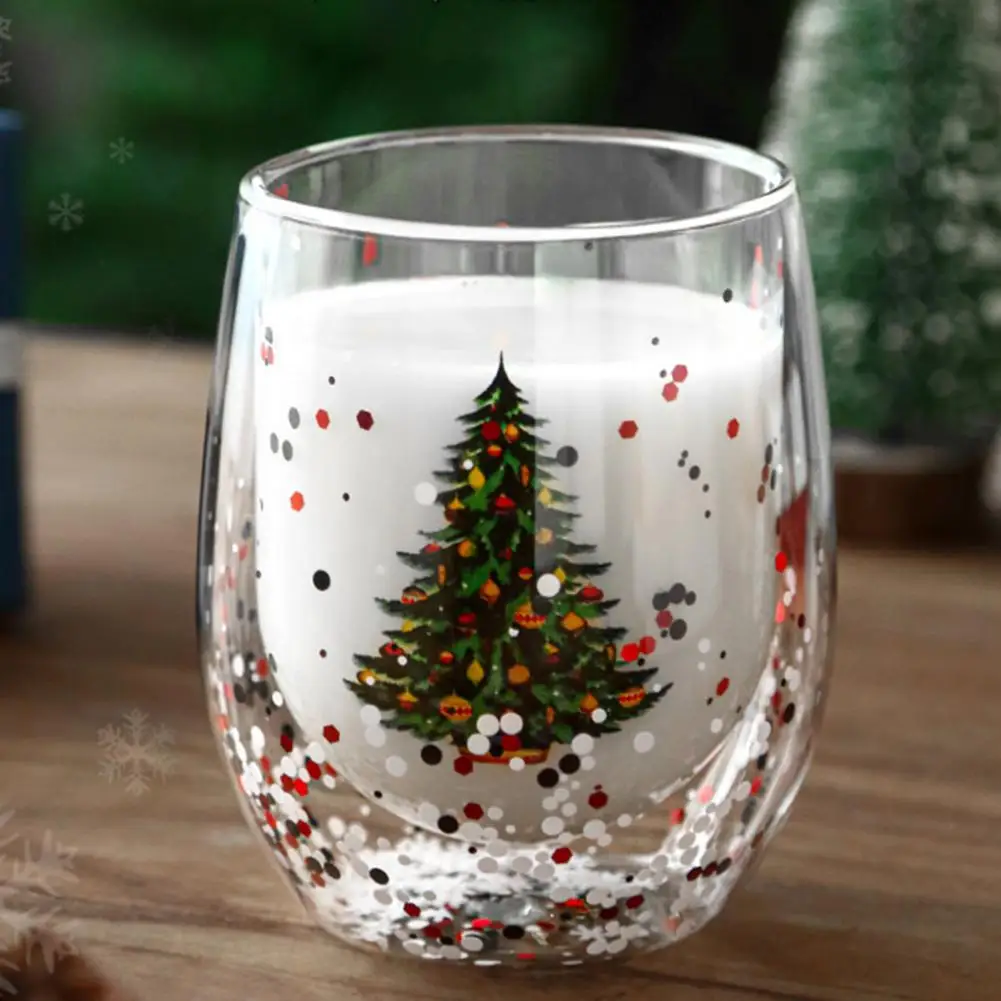 

300ml Tea Cup Practical Thick Large Capacity Easy Cleaning Christmas Tea Cup for Office Christmas Coffee Cup Milk Glass