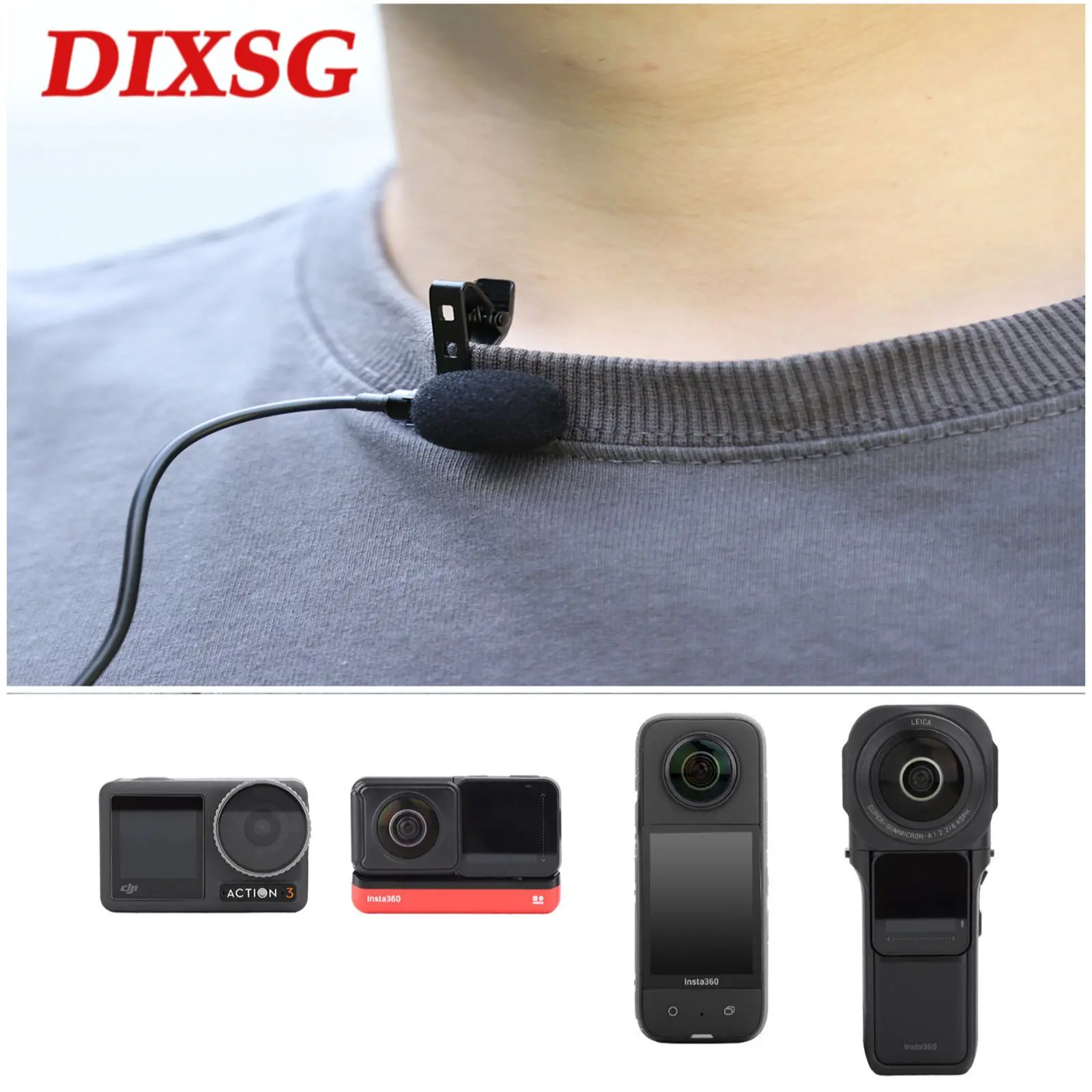 

For DJI Osmo Action 3/2 Insta360 ONE X2/X3/R/RS Eye Motion Panorama Camera Accessories Ticket Microphone Type-C Recording Middle