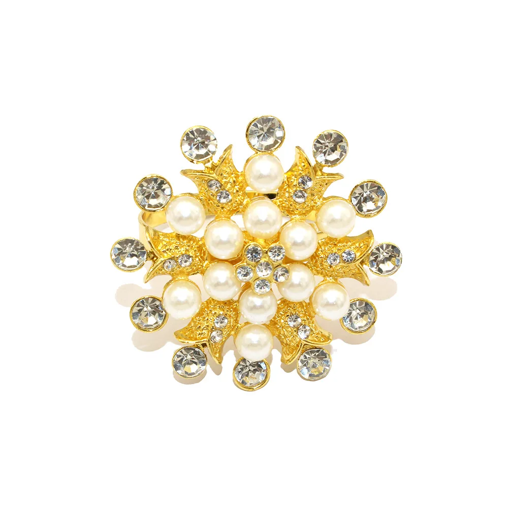 Металлическое кольцо для салфеток с жемчугом и бриллиантом цветочная пряжка