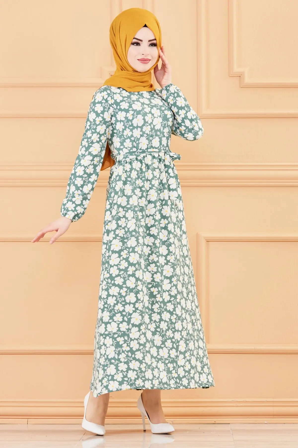 TUGBA Muslim Dress Long Sleeve Pattern muslim dress code 2021 turkish gown hijab summer