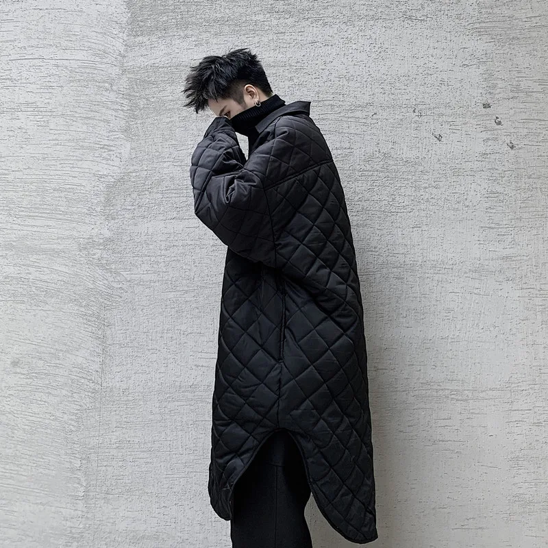 Winter shirt collar Lingge tide brand young handsome mid-length cotton coat men's parka men's coat coat men's Men's winter coat