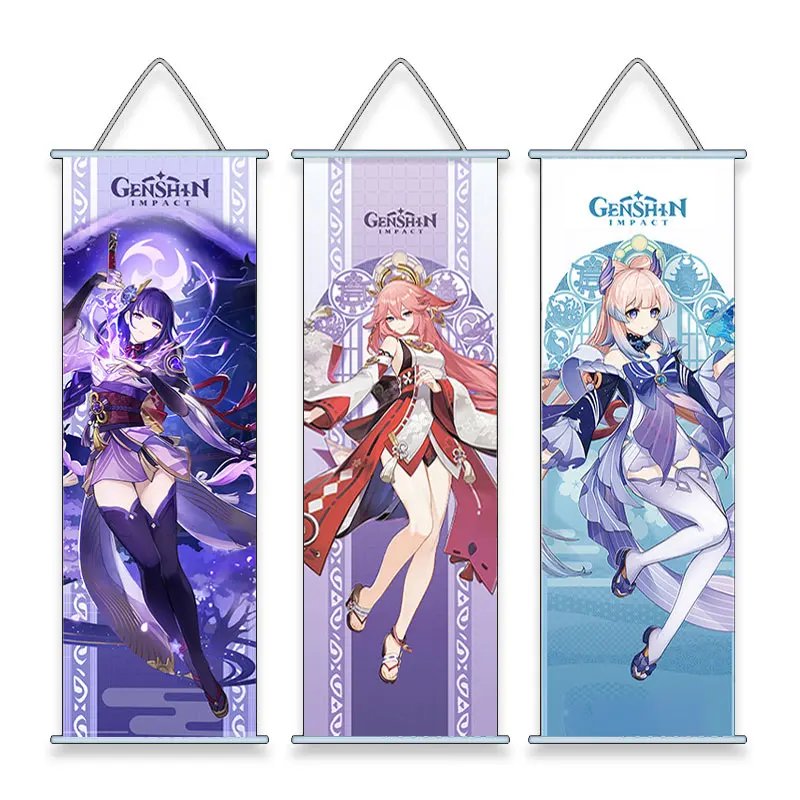 

Genshin Impact Scroll Canvas Yae Miko Raiden Shogun Kokomi Wall Hanging Painting Home Genshin Posters Decor Room Decoration Gift