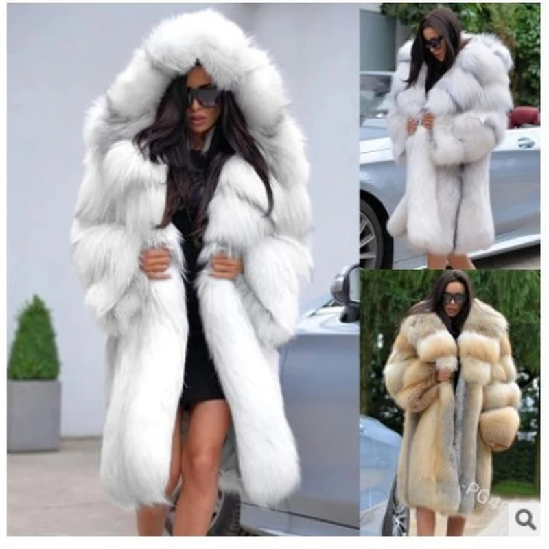 Winter 2022 Fashion High-grade Wool Collar Medium and Long Womens Fur Coat Hat Collar Hooded Warm Fur Coat Women