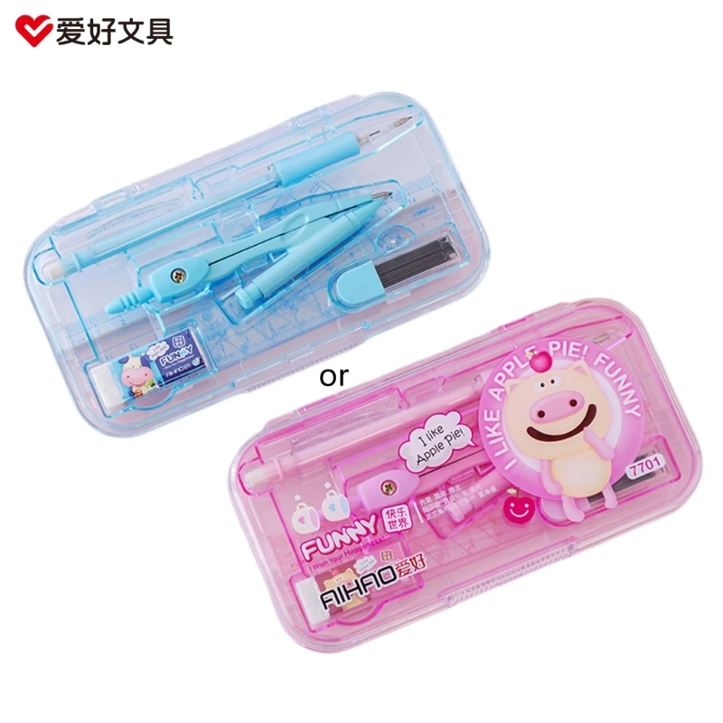 

2023 New Math Geometry-Kit Sets 6PCS Student Supplies Includes Rulers,Protractor,Compass,Eraser,Pencil,Lead Refills,for Drafting