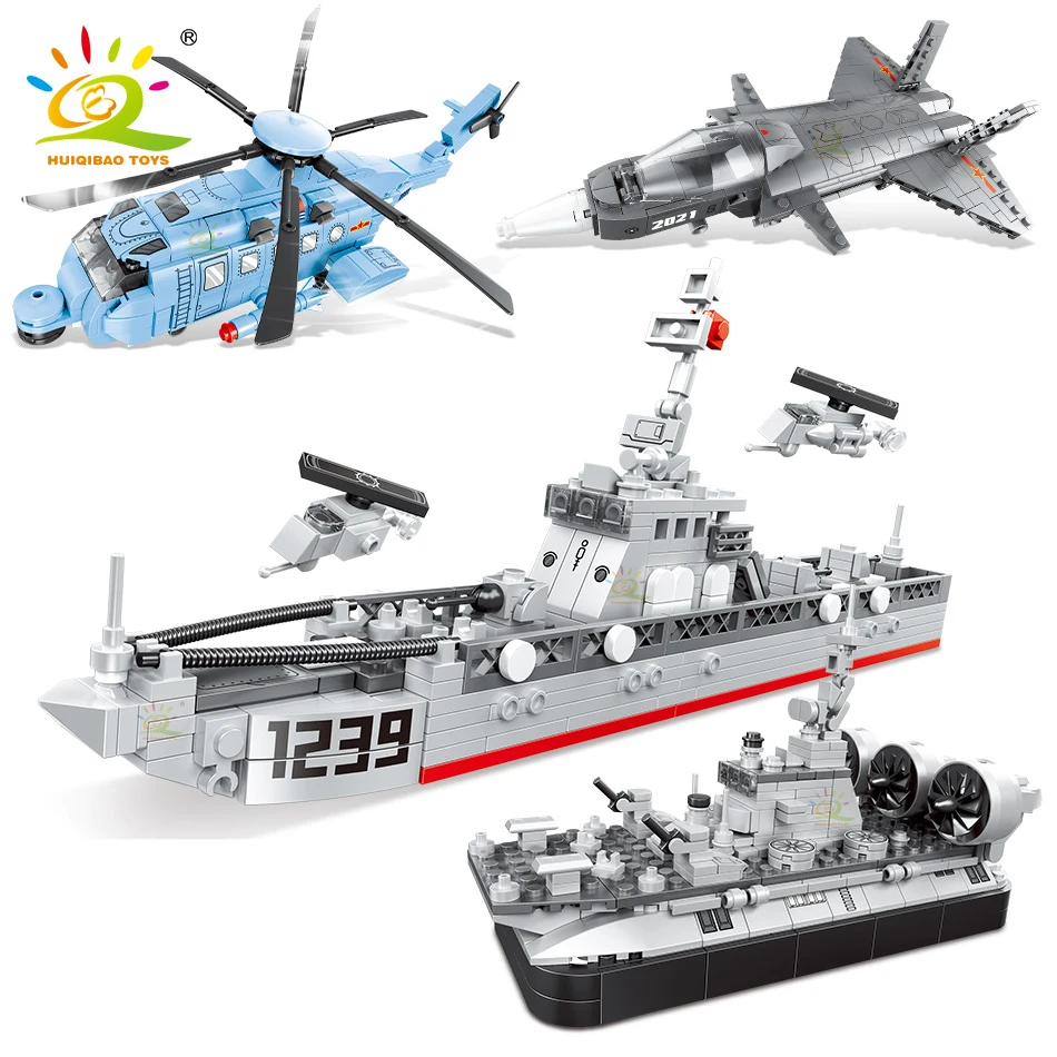 

HUIQIBAO военный J20 боец фрегат посадки вертолет корабль строительные блоки оружие боевой самолет солдат кирпичная игрушка для детей