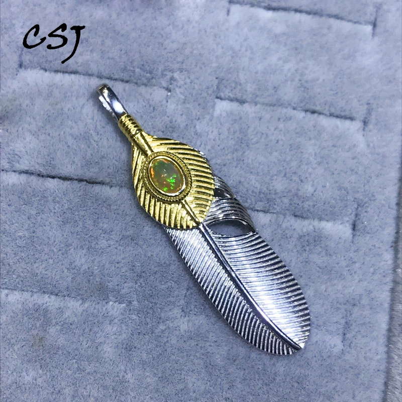 

CSJ Необычные натуральный австралийский опал кулон серебро 925 пробы пернатое ожерелье для женщин мужчин подарок на день рождения
