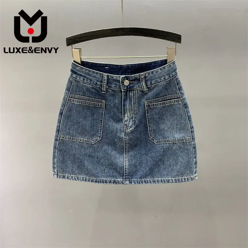 

LUXE&ENVY Light Colored Small Stature High Waist Denim Short Skirt For Women's Summer Fashion Internet Red Same A-line Half