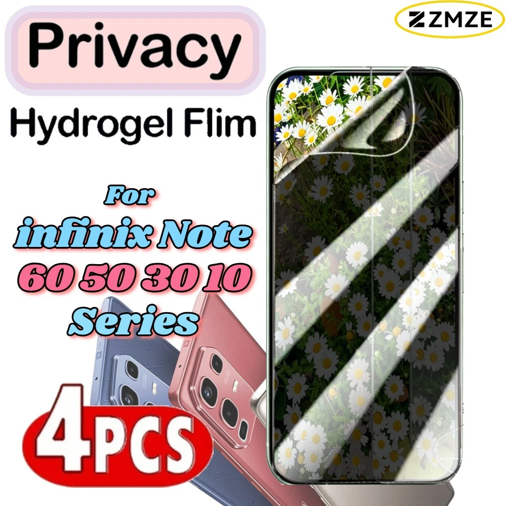 Фото 4 шт. для Infinix Note 60 50 40 30 10 Pro+ 60 Ultra 50S 50X 40S 40X 30 VIP 30i, глянцевые защитные пленки для экрана с функцией защиты конфиденциальности, гидрогелевая пленка №1