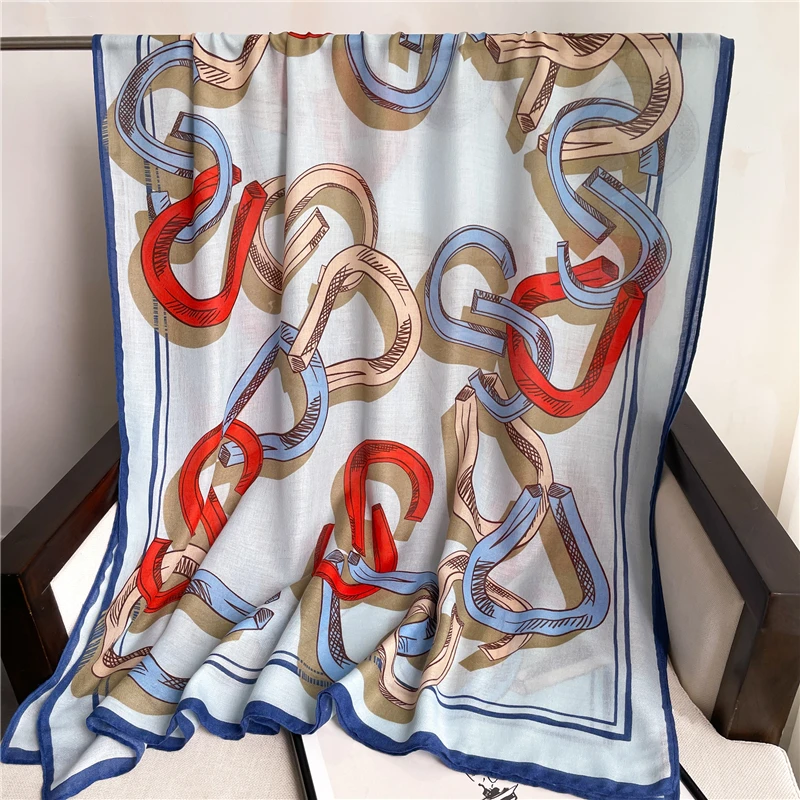 

2022 Autumn Cotton Scarf for Women Luxury Brand Print Design Beach Stoles Shawl Wraps Warm Fashion Hijab Head Echarpe Bandana